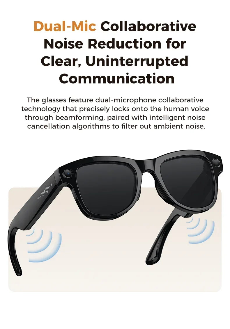 MOGCO Smart AI Glasses, 8MP Camera, Real-time Translation, 3600mAh Charging Case, 43.6g Ultra Lightweight Portable Eyeglasses