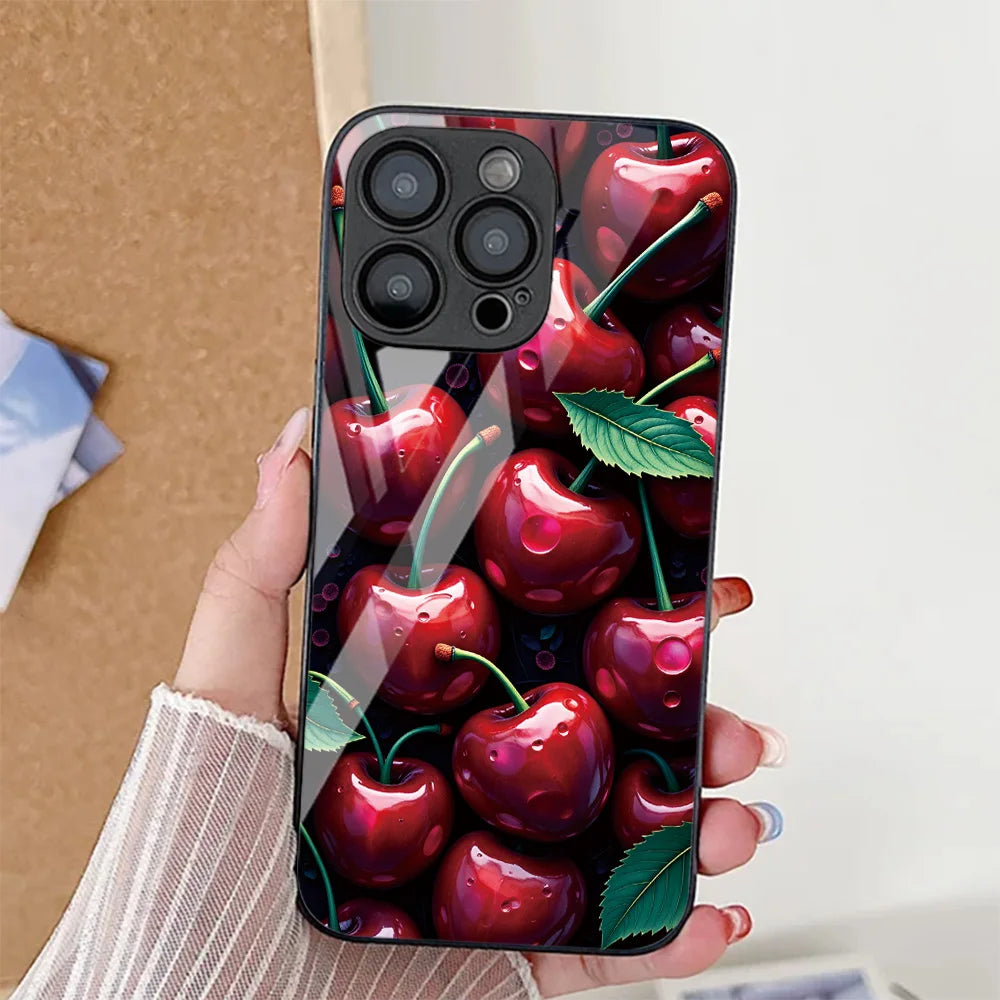 Cherry Painted Hard Phone Case For Samsung S25 Ultra S26 S24 S23 S22 S 25 Plus S21 S20 FE Cases Tempered Glass Back Cover Funda