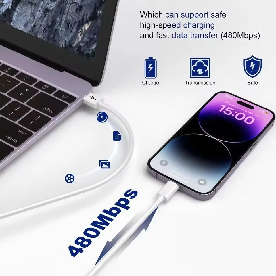 35W PD Fast Charging USB C Cable For iPhone 6 6S 7 8 14 Plus 11 12 13 14 Pro Max X XR XS Max SE Quick Charge USB Data Sync Cable