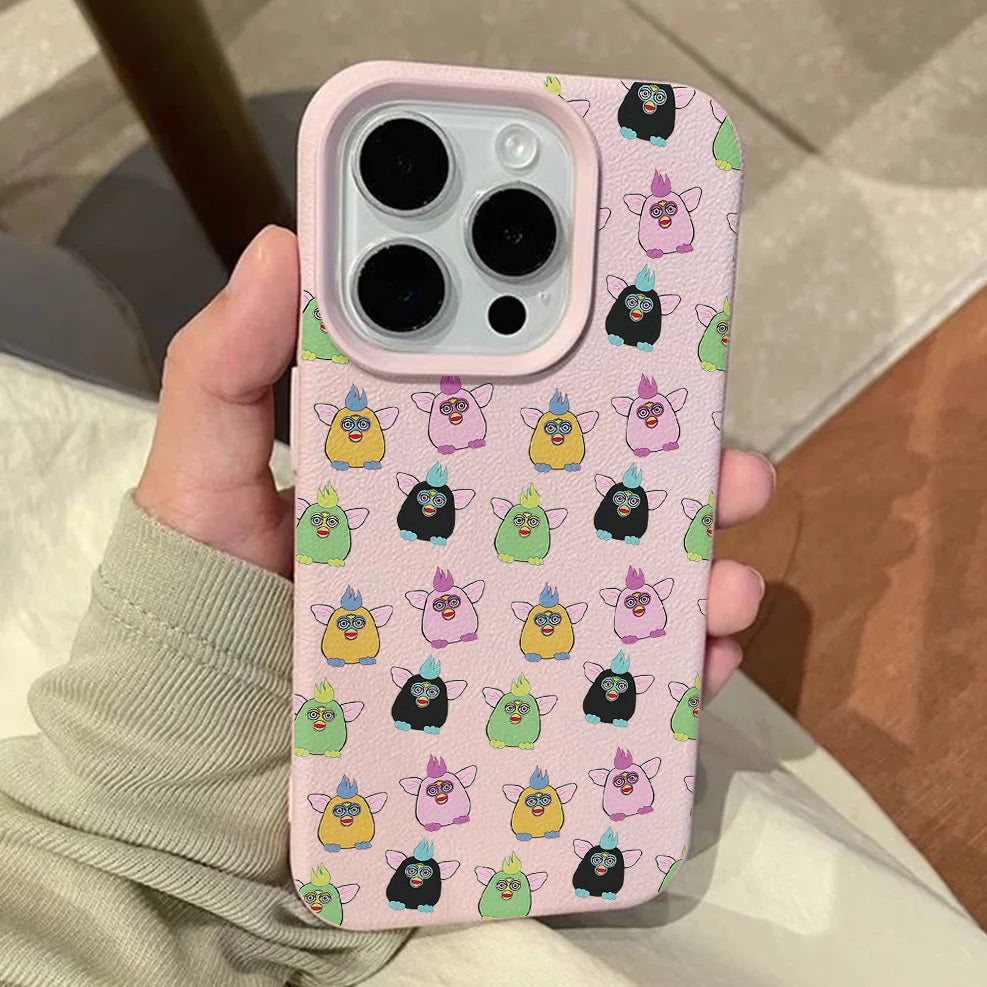 Cartoon Furbys Lichee leather pattern Phone Case For iPhone 17 16e 16 15 14 13 12 11 Air Pro Max Plus X XR XSMax Shockproof