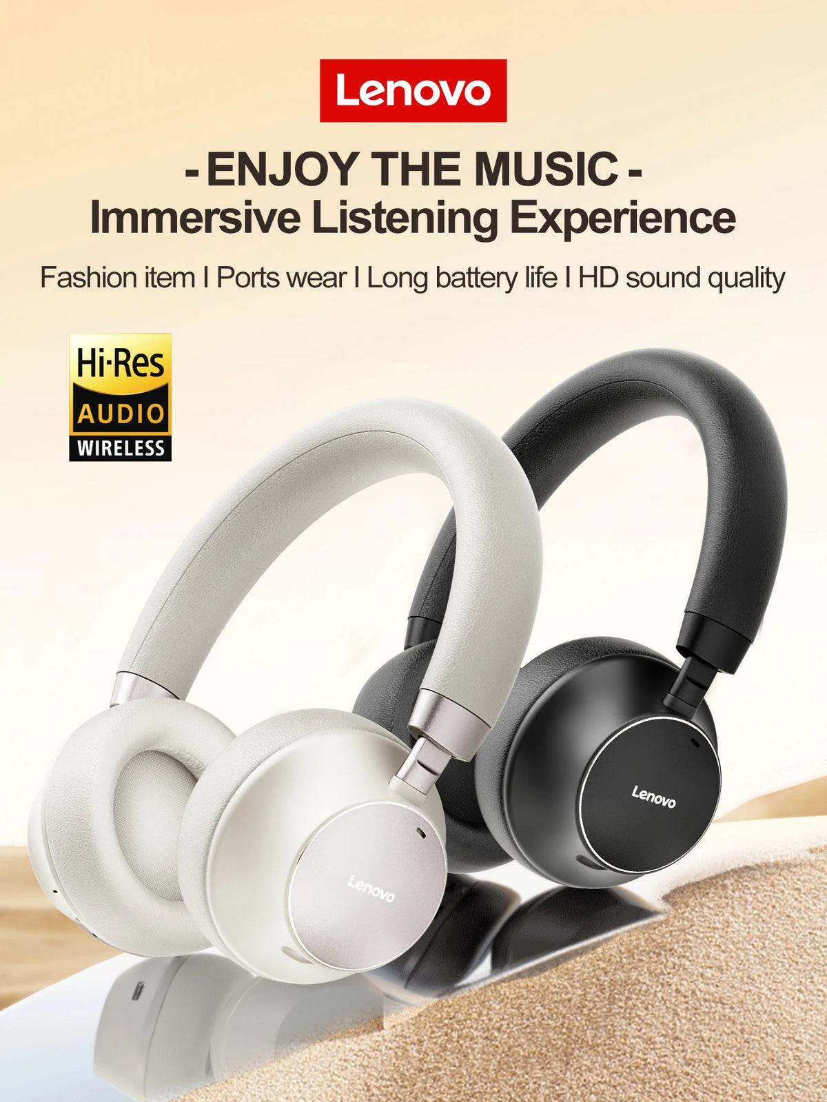 Lenovo TB300 Bluetooth 5.4 Over Ear Headset Noise Reduction Mic 190g Light Soft Earpads 400mAh Battery 3.5mm Wired Headphones