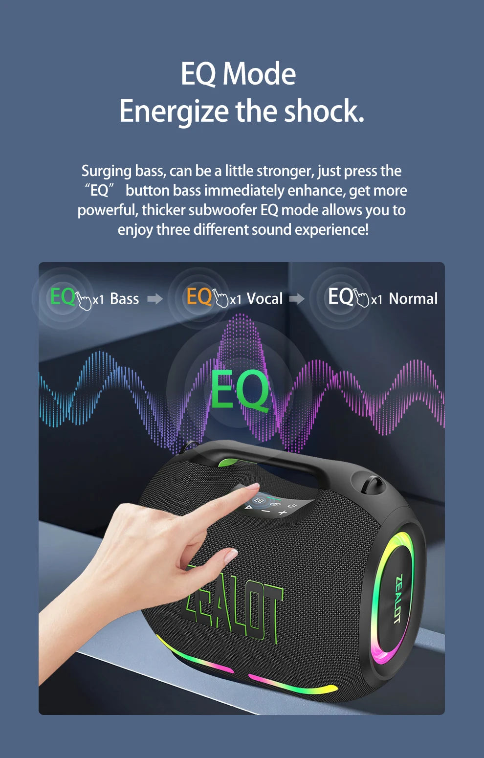 ZEALOT ZE01 120W Wireless Speaker With Carry Handle,EQ Mode, RGB Light,TWS Dual Pairing, Fast Charging, 24000mAh Power bank.