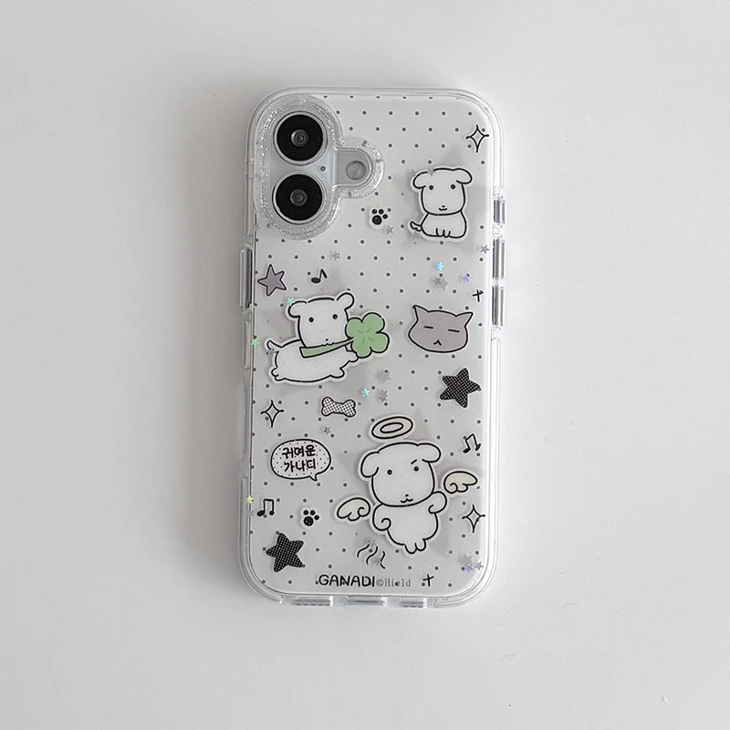Kawaii Puppy Polka Dots Phone Case for iPhone 17 16e 16 15 14 13 12 11 Pro Max X Xs XR XSMax 8 7 6 6s Air Plus Feather Texture