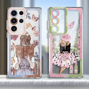 Butterfly Girl Flower Case for Samsung Galaxy S24 Ultra S20 FE S21 S22 Plus S23 Ultra 5G S23 FE Note 20 Ultra Transparent Soft