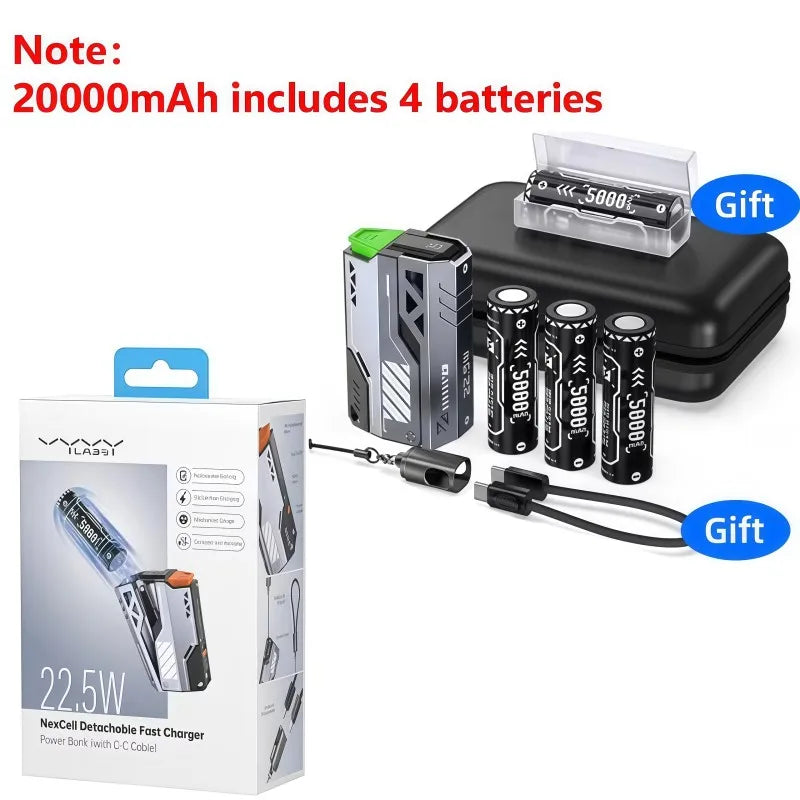 Vyvylabs 10000-40000mAh 22.5W Power Bank Fast Charging External Battery Removable Replaceable Battery Pack For iPhone Samsung