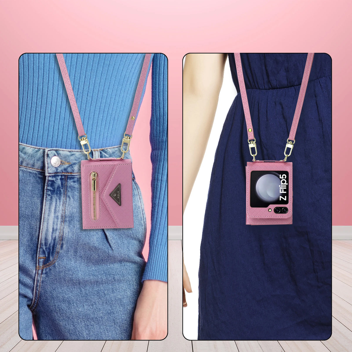 Zipper Leather Case For Samsung Galaxy Z Flip 8 7 FE 6 5 4 3 Flip8 Card Holder Wrist Strap Handbag Magnetic Folio Wallet Cover
