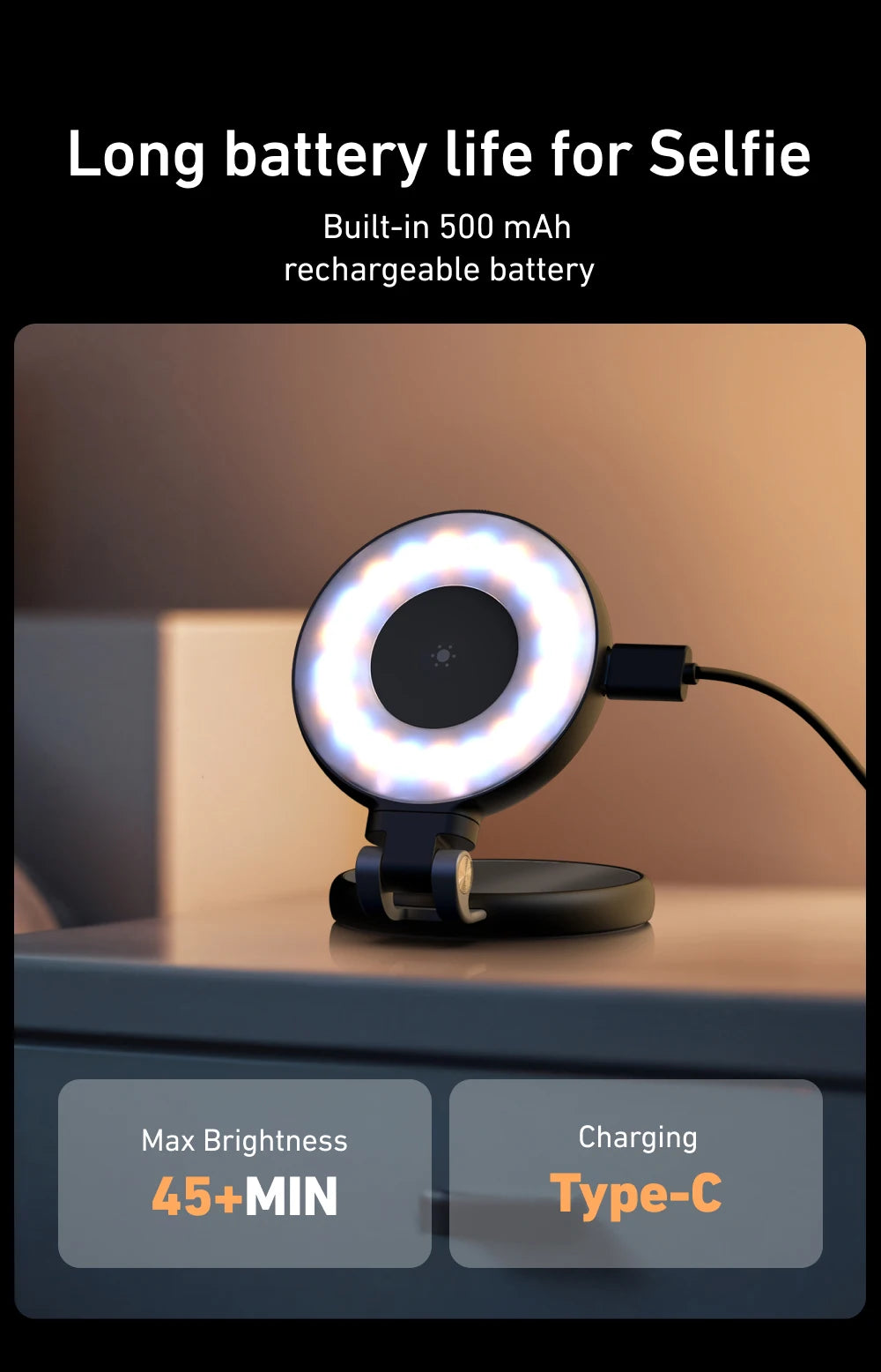 TELESIN Magnetic Fill Light Mini SSelfie Ring Fill Light 3 Modes with Mirror Light Universal for Smartphone Iphone Android