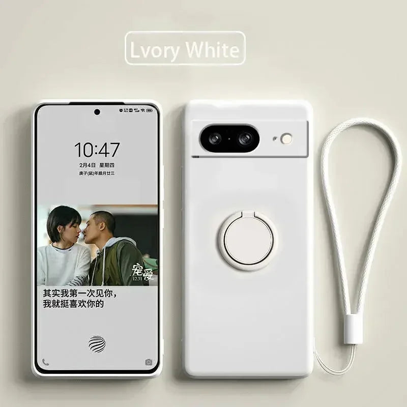 Liquid Silicone Skin Feel Magnetic Ring Stand Holder Case for Google Pixel 9A 9 Pro XL 8A 7A 6A 8 7 Pro 5G TPU Protection Cover