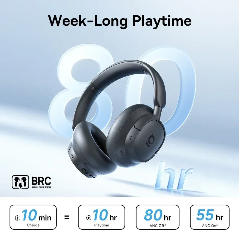 Baseus Bass BH1 NC Lite ANC Wireless Headphones 95% Noise Cancelling Headsets Headphone Bluetooth 6.0 80H Over Ear Earphones