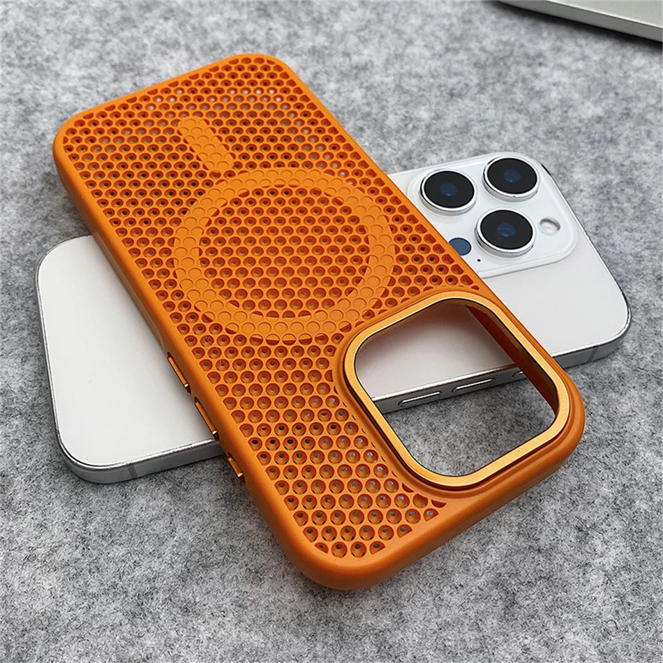 Heat Dissipation Mesh For Magsafe Magnetic Wireless Charge Case For iPhone 16 15 14 Plus 13 12 17 Pro Max Breathable Armor Cover