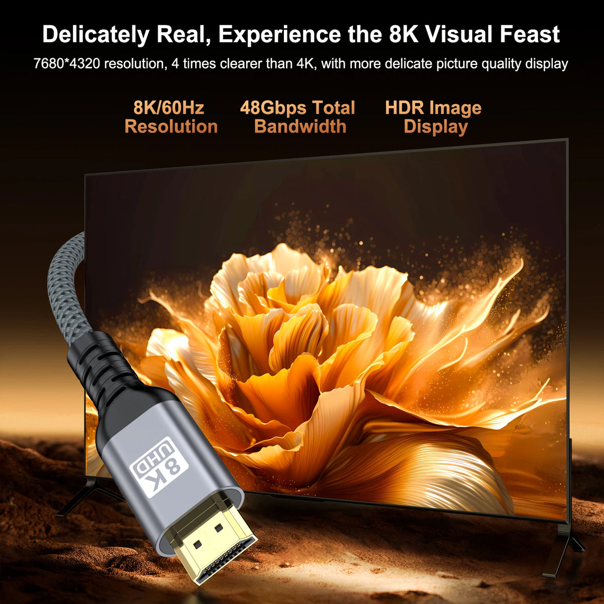 5m 7m 10m Long 8K HDMI 2.1 Cable 48Gbps Ultra High Speed Braided Cord 8K 60HZ 4K 240HZ For Roku TV PS5 Xbox 1 2 3 5 7 10 Meters