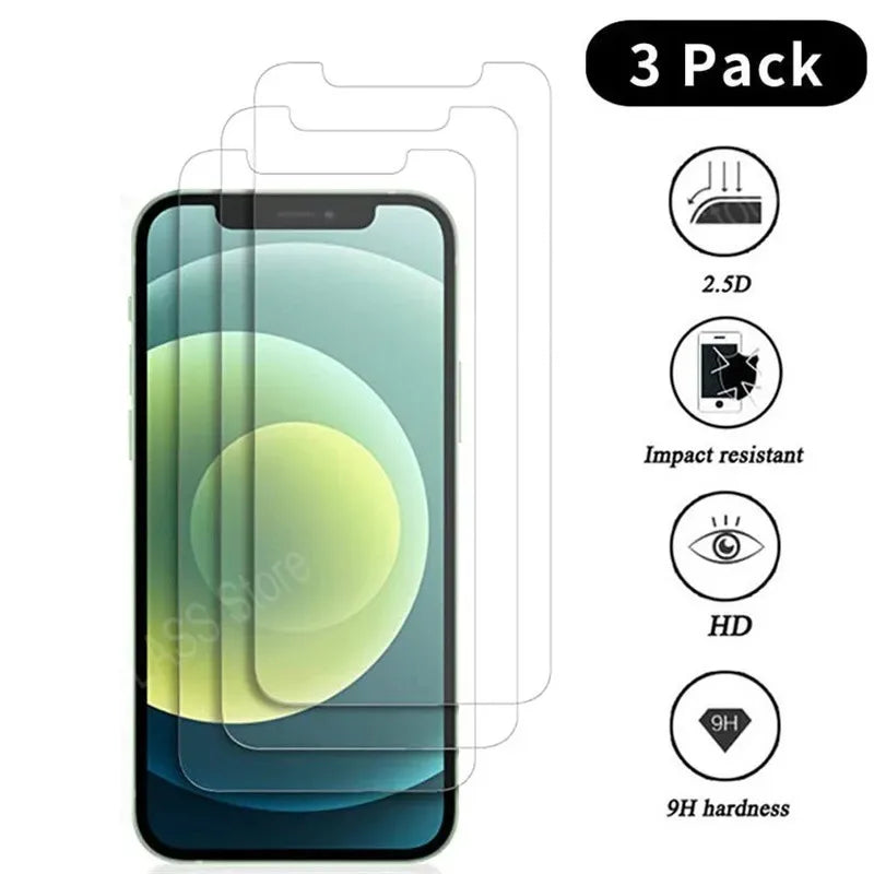 3Pcs Tempered Glass For iPhone 11 12 13 14 15 Pro Max 12 13 Mini screen protector For iPhone 6S 7 8 Plus XR XS Max 16E Glass