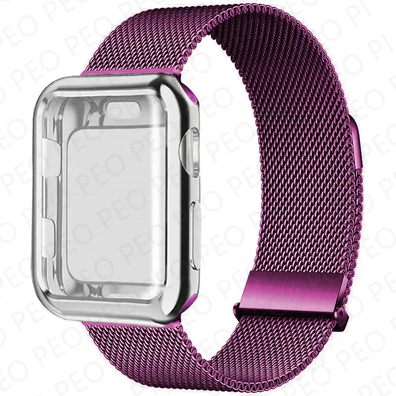 Case+Milanese Loop For Apple Watch Band 44mm 45mm 38mm-42mm-41mm 40mm Metal Magnetic bands iwatch Series 9 8 7 6 5 4 3 SE Strap