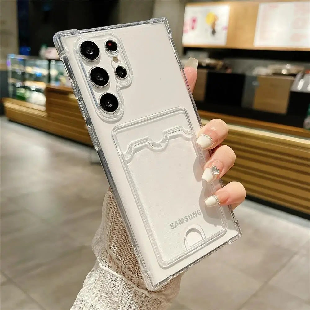 Clear Shockproof TPU Wallet Case For Samsung Galaxy For Samsung S25 S24 S23 S22 S21 Ultra Plus S20 FE Card Holder Pocket Bag