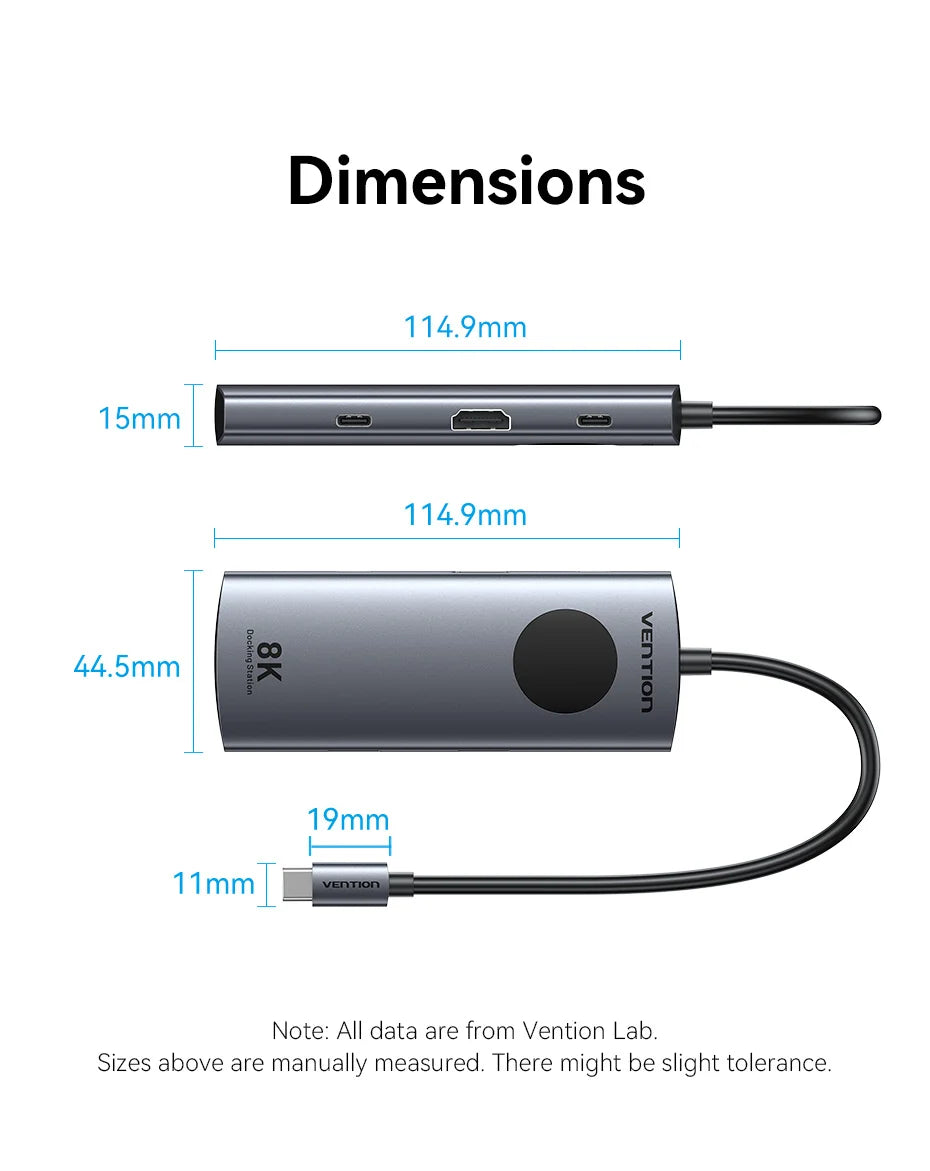 Vention 6 in 1 USB C 8K@30Hz HDMI HUB Smart Led Touch USB 3.0 Ethernet Adapter Docking Station for MacBook Lenovo HP iPad Laptop