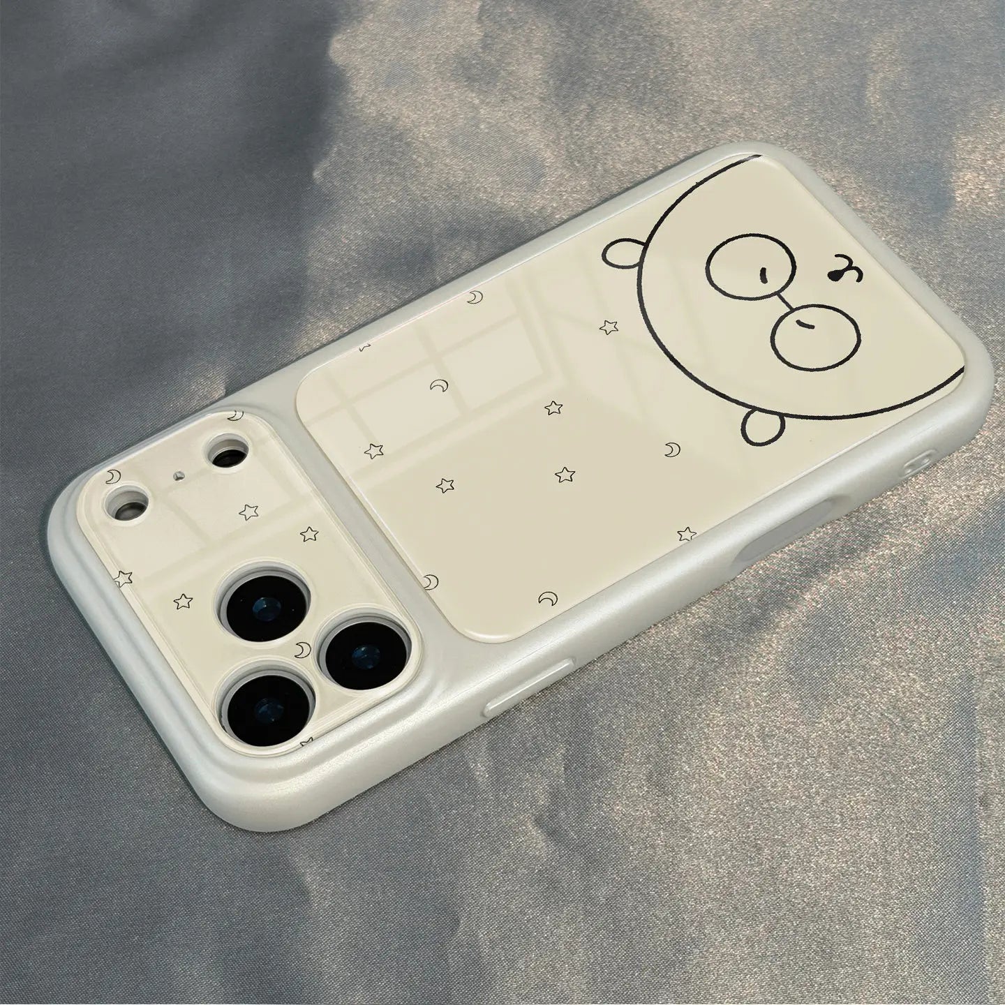 Line Bear Stars Phone Case For iPhone 17 12 Pro 14 16 Pro Max 13 Pro 15 Pro Max PC TPU 2In1 Matte Lens Protect Shockproof Cover