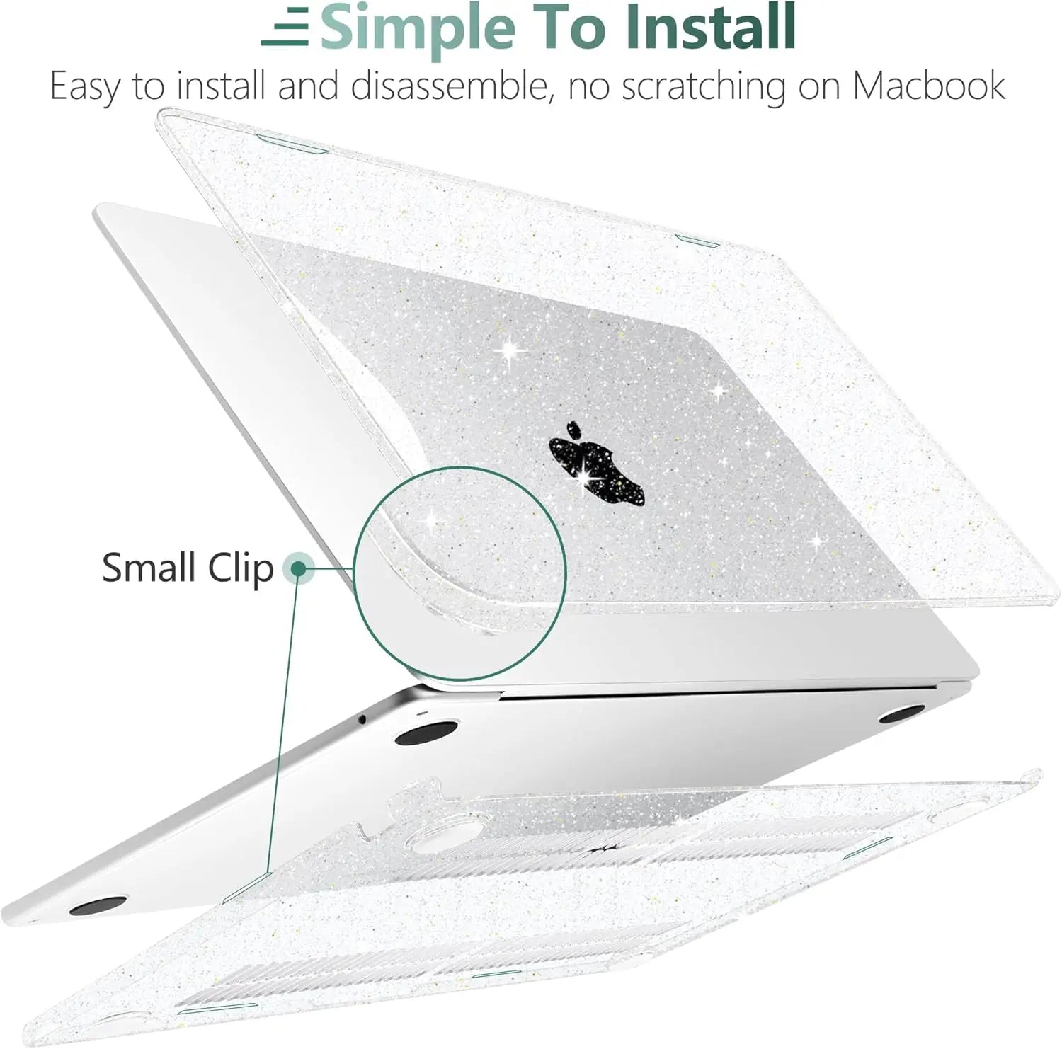 Case For MacBook Air 15 inch M5/M4/M3/M2 2026-2023, Sparkly Clear | Glitter Design for Mac Air 13.6-inch, Lightweight Hard Case