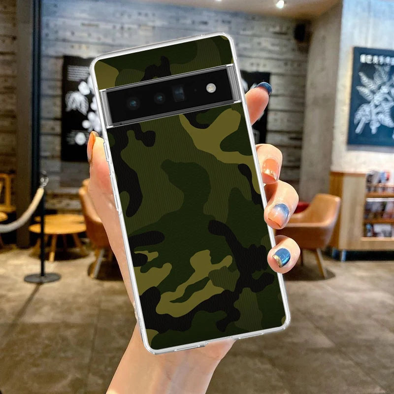 Phone Case Cover for Google Pixel 10 9 8 7 6 5 4 4XL Soft TPU 7A 6A 5A 4A 3A Pro XL 5G Transparent Shell Camouflage Camo Fundas