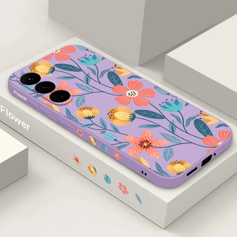 Colorful Flower Case For Samsung Galaxy S24 S23 S22 Ultra S21 FE S26 A56 A15 A35 A55 A52 A53 A54 5G S25 Silicone Lanyard Case