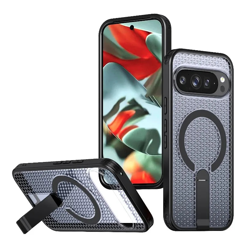 For Google Pixel 10 9 Pro XL 10A 9A Transparent particle heat dissipation PC board bracket magnetic phone case protective cover