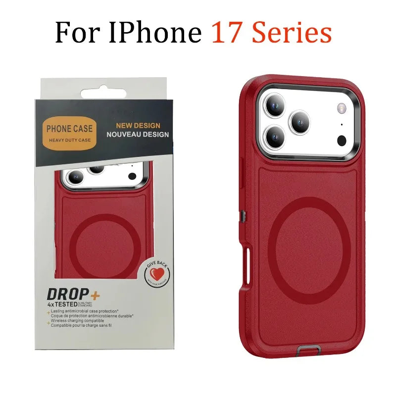 3IN1 Military Grade Heavy Duty Armor Case For IPhone 18 Pro Max 17 16 15 14 Plus Magnetic Charge TPU+PC Anti-fall Protect Cover
