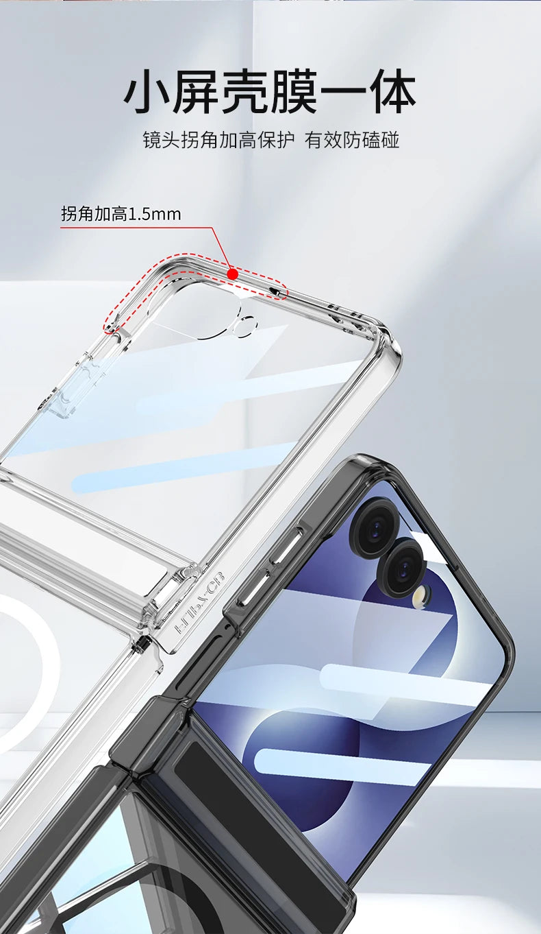 For Samsung Galaxy Z Flip 8 Case Transparent Magnetic Wireless Charging Hinge With Mirror Film Shockproof Back Cover Accessories