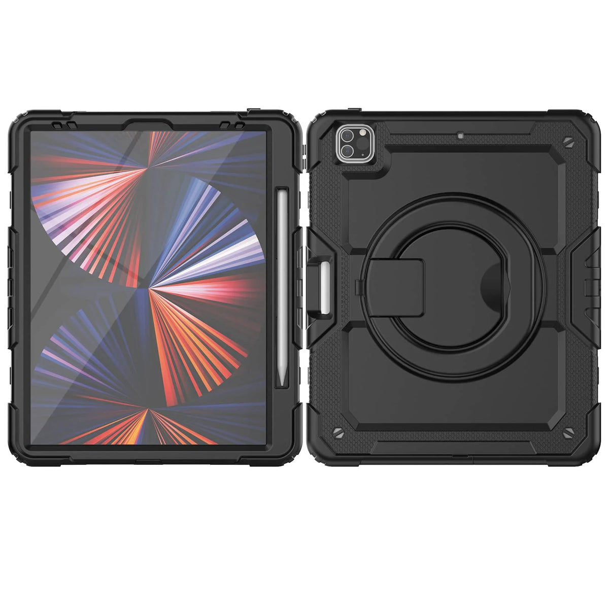 for iPad Pro 12.9'', Military Grade Shockproof Protective Silicone Cover 360 Folding Handle Grip + Handle Shoulder Strap