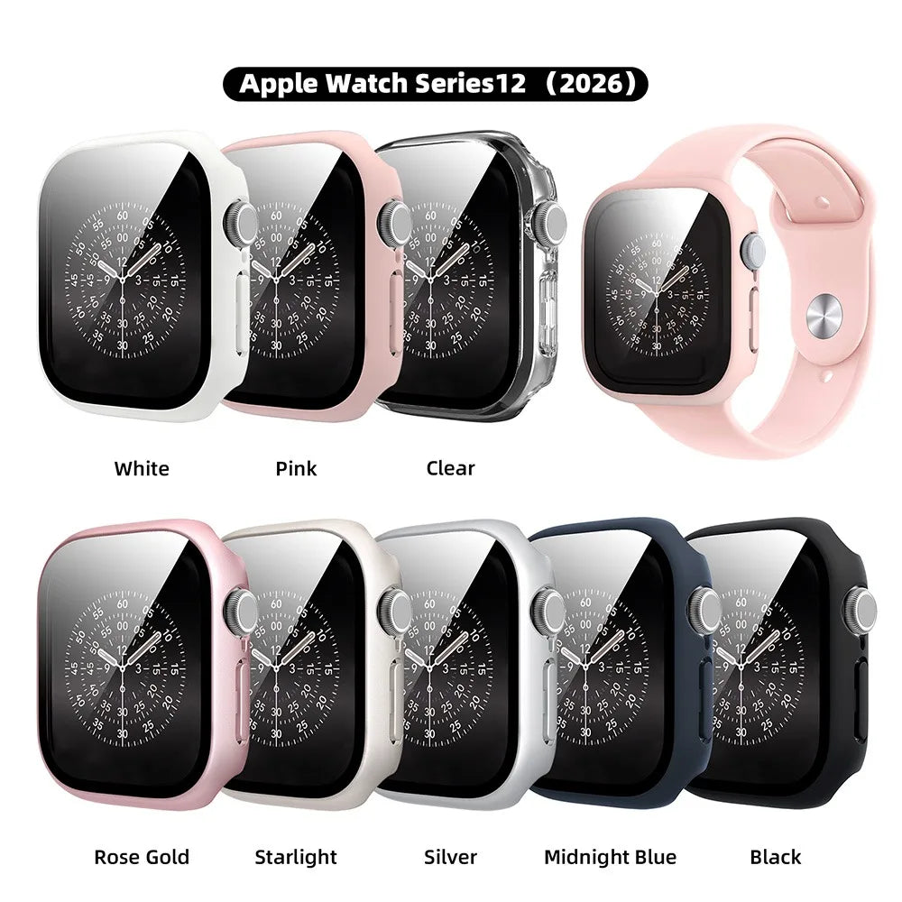 Tempered Glass+Cover For Apple Watch Case 12 46mm 42mm Matte PC Bumper Screen Protector iWatch Series 12 11 10 42/46mm Accessori