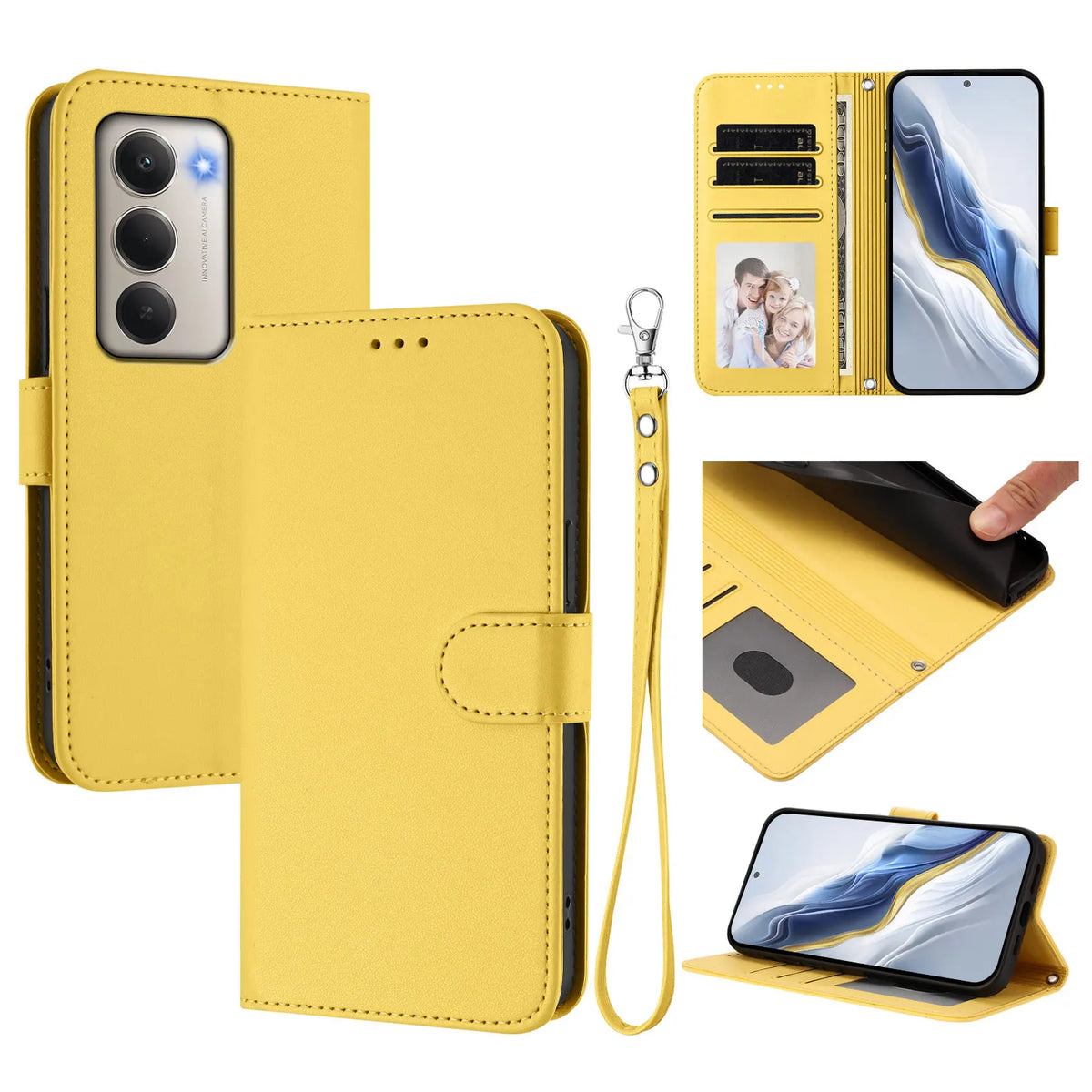 Solid Color Flip Wallet Leather Case For iPhone 18 17 13 14 15 16 12 18 Pro Max Air 16E 16 15 14 Plus 13 Mini Lanyard Back Cover