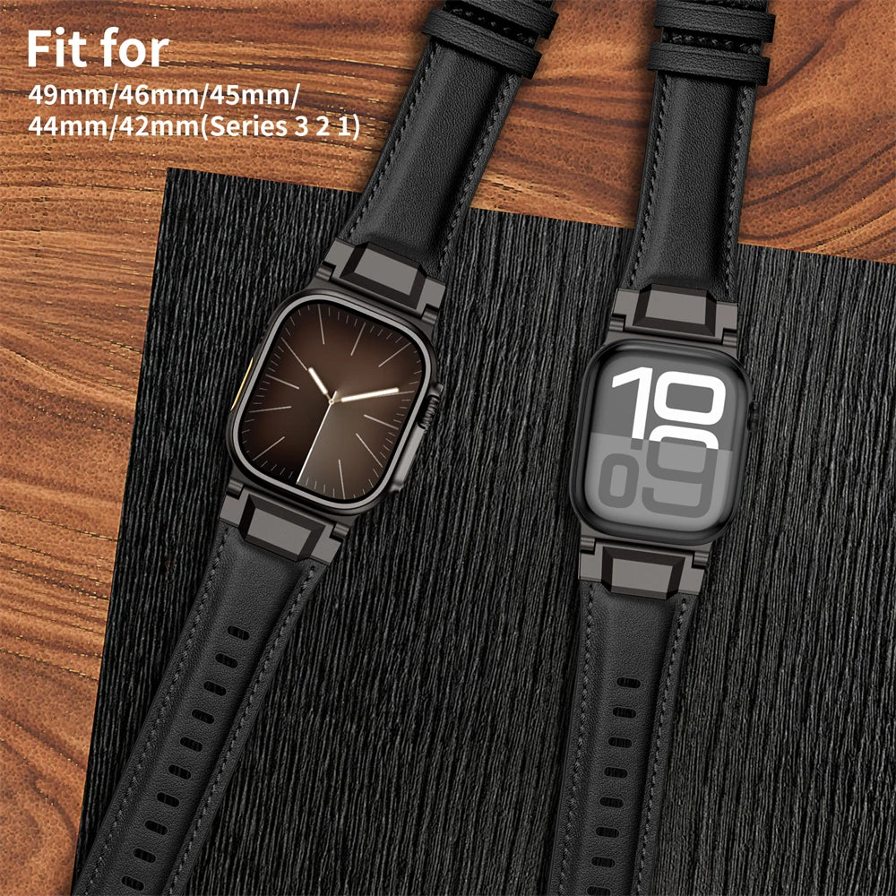 Genuine Leather bands For Apple watch ultra 3 2 49mm 44mm 45mm 46mm NEW Mecha Design bracelet iWatch series 11 10 9 8 7 6 5 SE