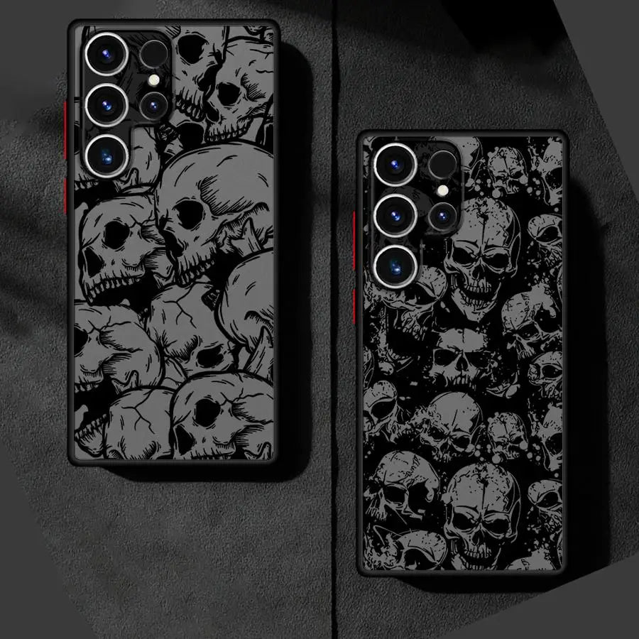 Phone Case for Samsung Galaxy S25 S24 Ultra S22 S21 S20 S10 Plus S23 FE S20FE Matte Cover Shell Four Spooky Skull Patterns Black