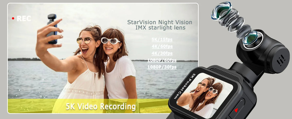 5K Mini Camera Anti-shake Sport Cam with Face Detection Automatic Rotating Lens Vlogging Body Camera with Rotatable Touch Screen