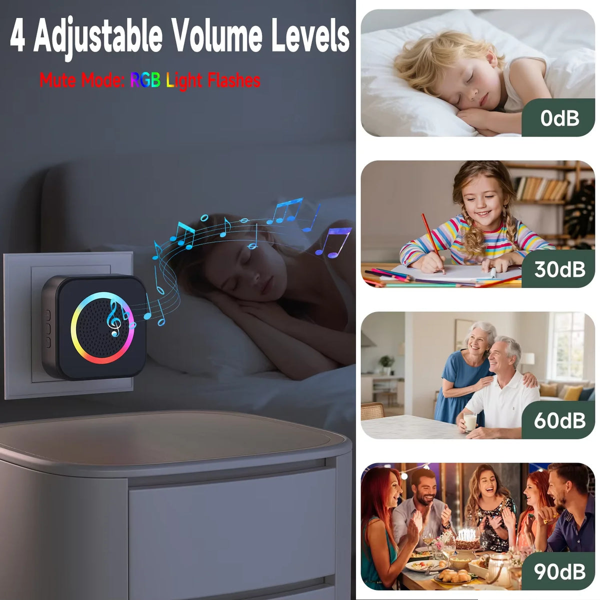 LUNZO Self Powered Wireless Doorbell 2026 350M Long Range Colorful Light No Battery IP44 Waterproof Smart Door Bell Chime