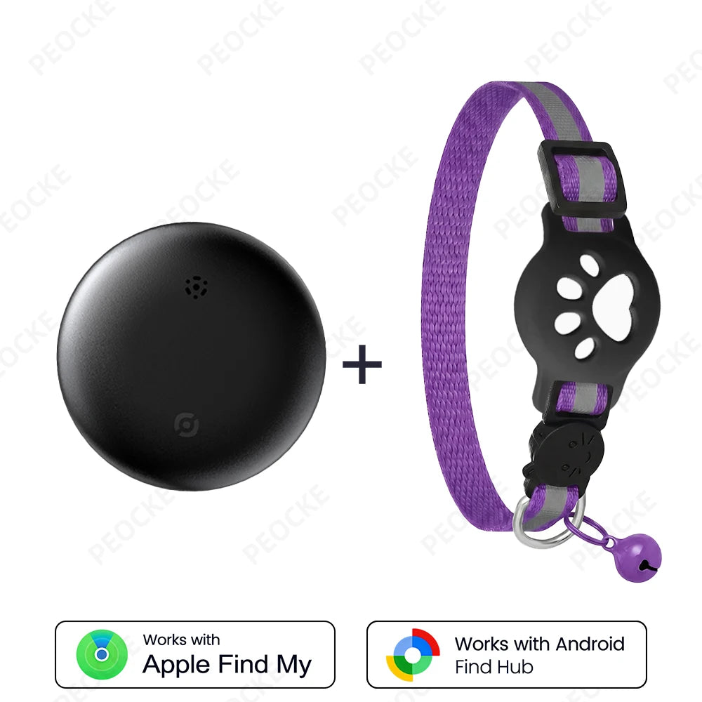 Dual System Pet Smart Tracker Tag With Cat Collar Android/iOS Anti-Lost GPS Tracker Works With Apple Find My /Google Find Hub