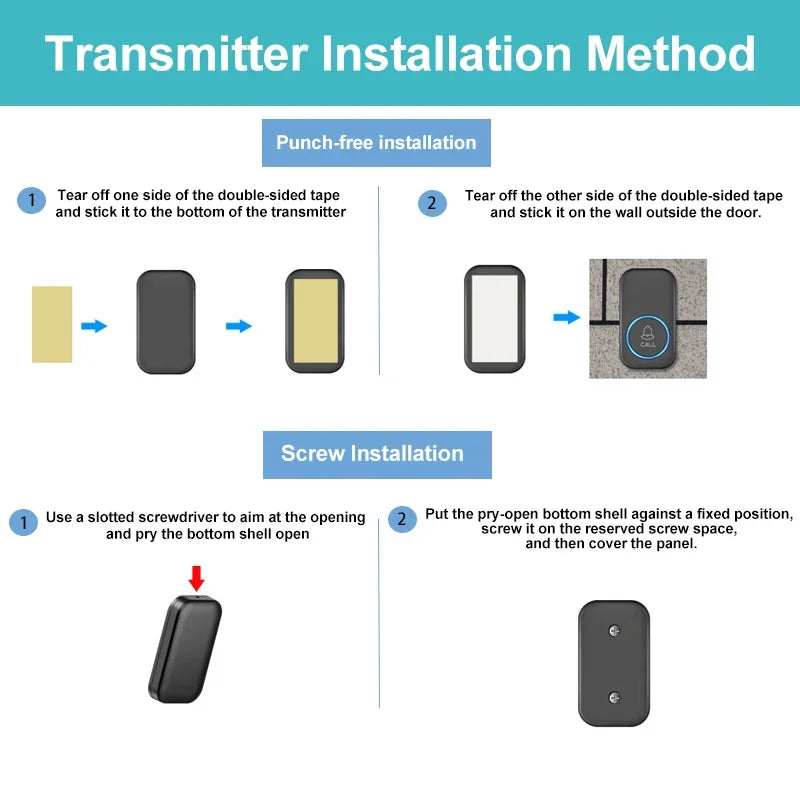 Wireless Doorbell Intelligent Welcome Door Bell 300M/984 FT Remote 60 Songs Melodies Home Smart Doorbell US EU UK Plug Optional