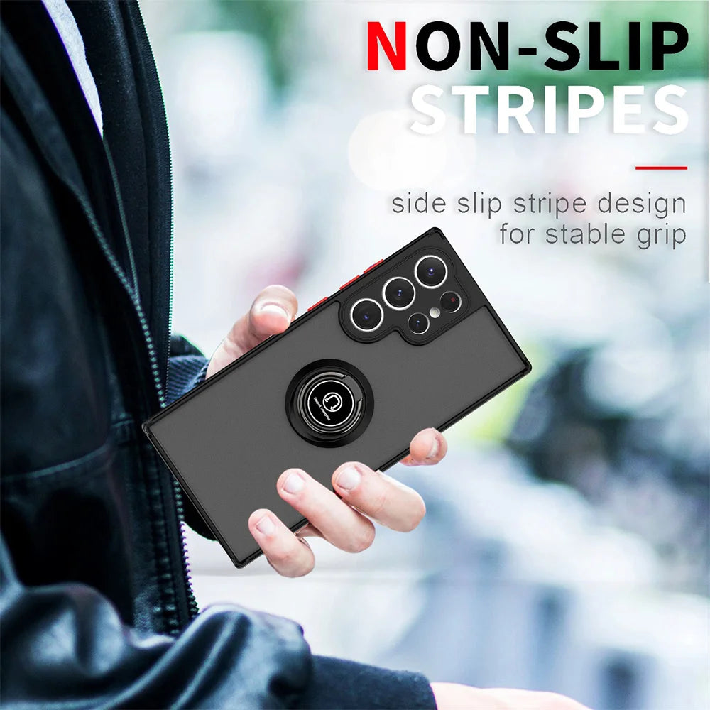 Shockproof Armor Matte Case For Samsung Galaxy S24 S23 S22 S21 S20 Ultra FE Note 20 Ultra 5G A32 A52 A72 S10 Plus Magnetic Holde