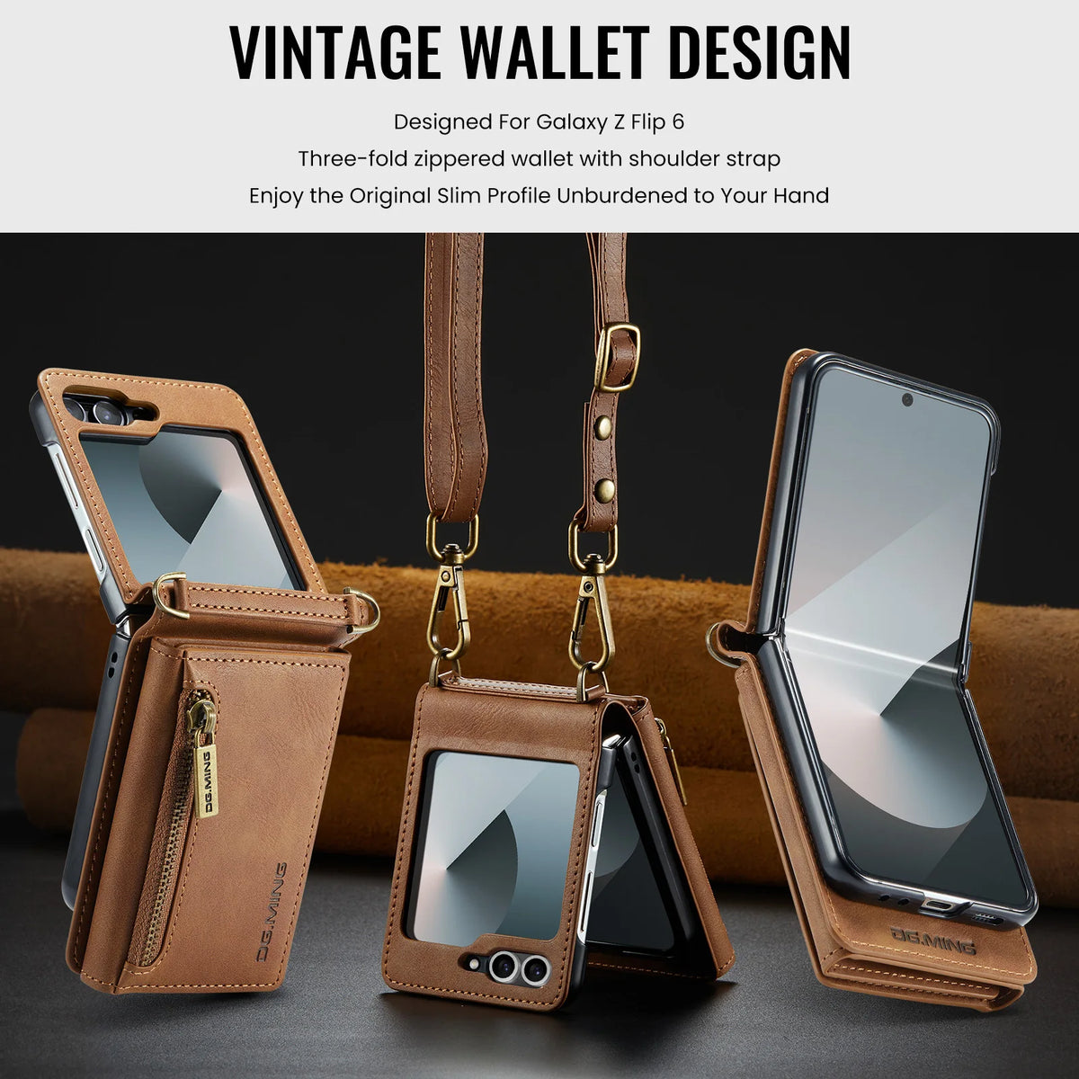 2 in 1 Luxury Leather Flip Phone Case For Samsung Galaxy Z Flip 8 7 6 5 4 3  Magnetic Wallet Card Solt Zipper Lanyard Cover ﻿