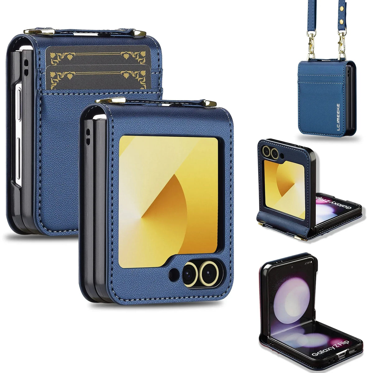 Luxury Crossbody Cards Solt Wallet Leather Case for Samsung Galaxy Z Flip 8 Flip7 Flip 6 5 4 Hand Strap Lanyard Pocket Cover