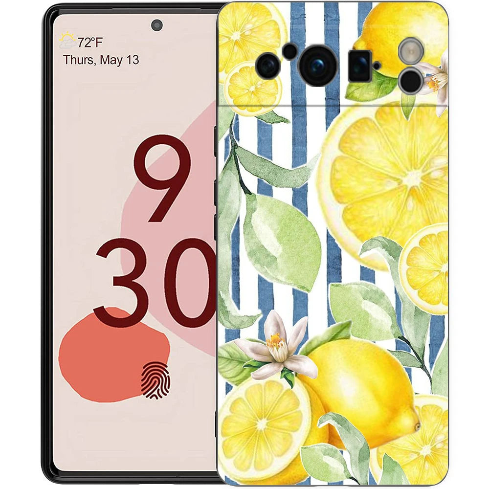 Summer Fruits Lemon Print Phone Case For Google Pixel 10A 10 9 8 7 6 Pro XL 9A 8A 6A 7A 5G Soft Shockproof TPU Black Cover