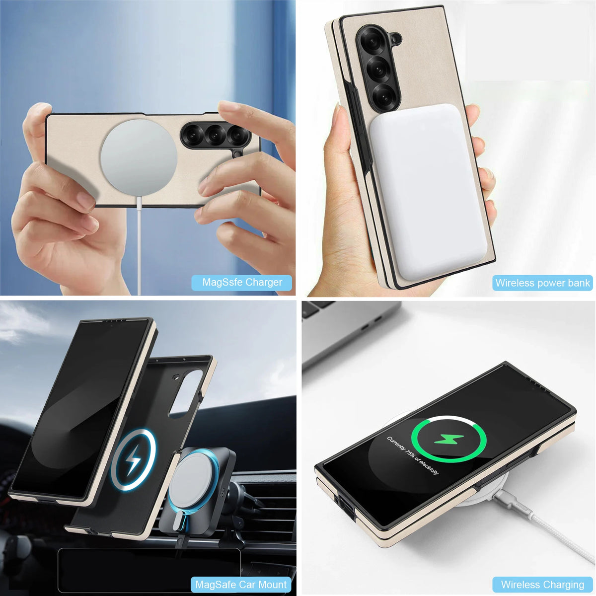 Shockproof Protective Leather Phone Case For Samsung Galaxy Z Fold 8 7 6 5 4 Ultra Magnet Ring Compatible with Wireless Charger