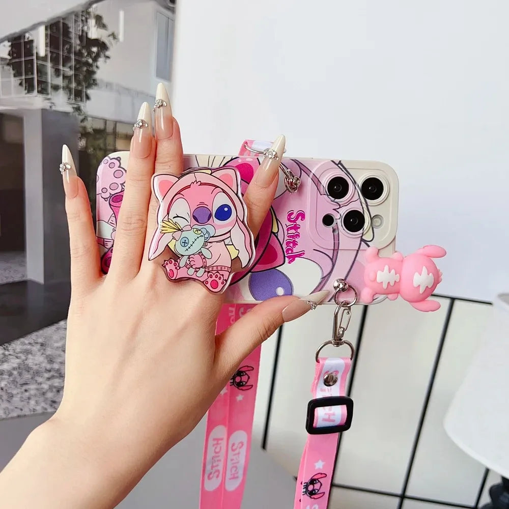 For Samsung Galaxy S20 S21 S22 S23 S24 S25 Plus Ultra FE Edge Maid stitch Case Pacifier Stitch Case With Holder Rope