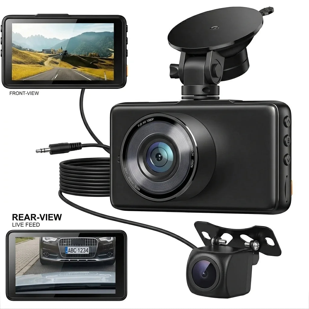 2.5K HD Front and Rear Cameras Dash Cam, 3” IPS, Night Vision, 1440P QHD, 170° Wide Angle, G-Sensor, 24H Parking Mode, Type C