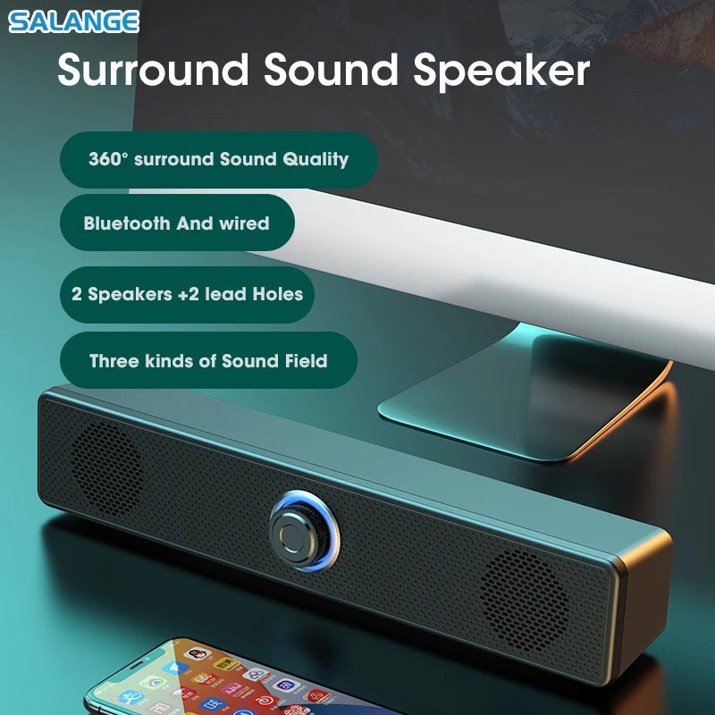 PC Soundbar Wired/Wireless Bluetooth Speaker 4D USB Powered Soundbar for TV Pc Laptop Gaming Home Theater Surround Audio System