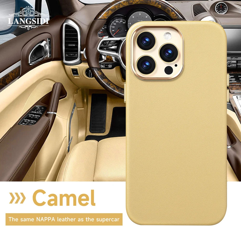 LANGSIDI Original Genuine Leather Magnetic Phone Case for iPhone 12 13 14 Pro 14 Plus 14Pro Wireless Charging for Magsafe Case
