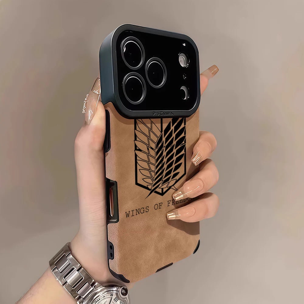 Luxury Leather Lambskin Shockproof Phone Case for IPhone 17 16 Pro Max Air 15 14 13 Max Attack on Titan