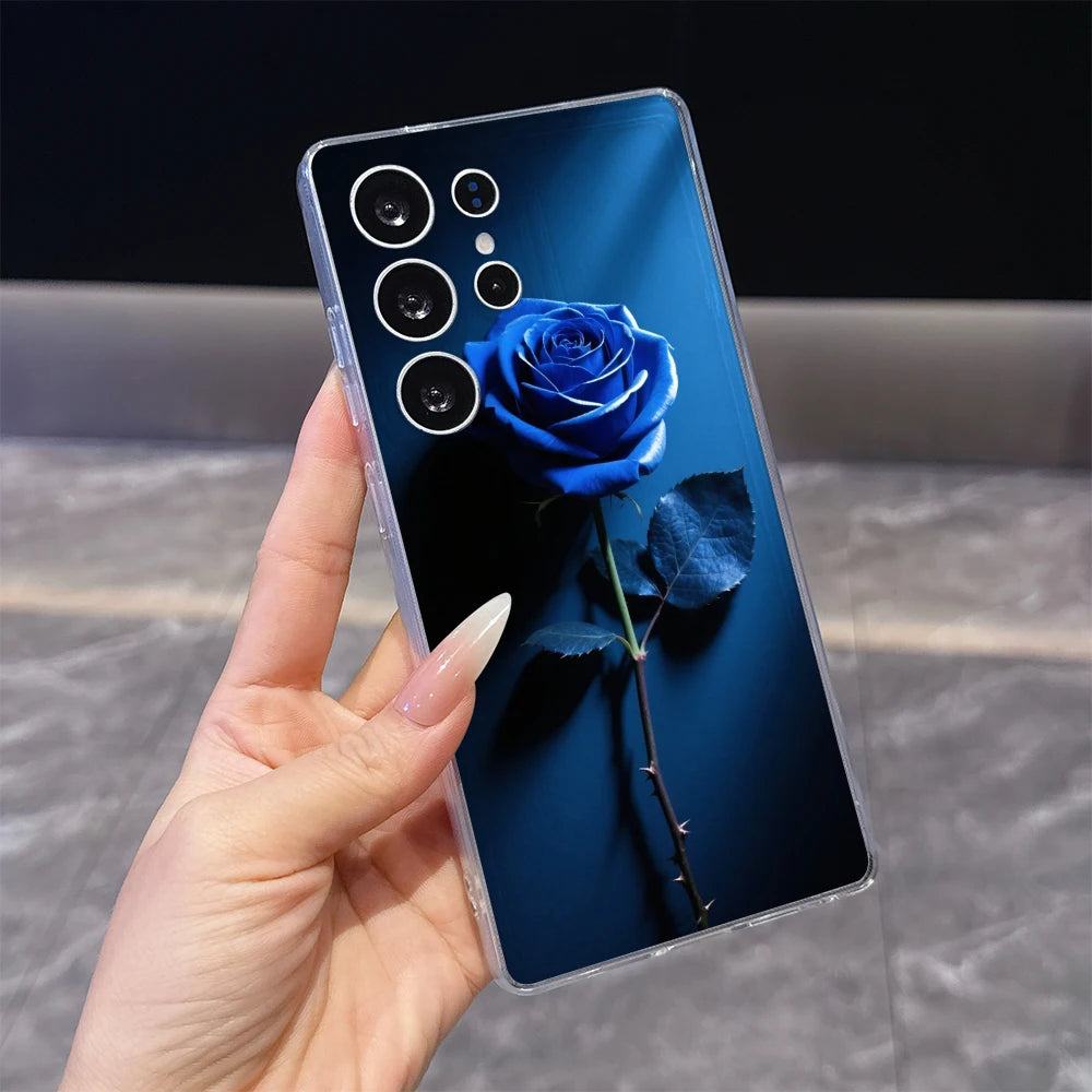 Single Blue Rose Phone Case for Samsung Galaxy S26 S25 S24 S23 S22 S21 S20 FE Plus Lucency TPU Protection Cover