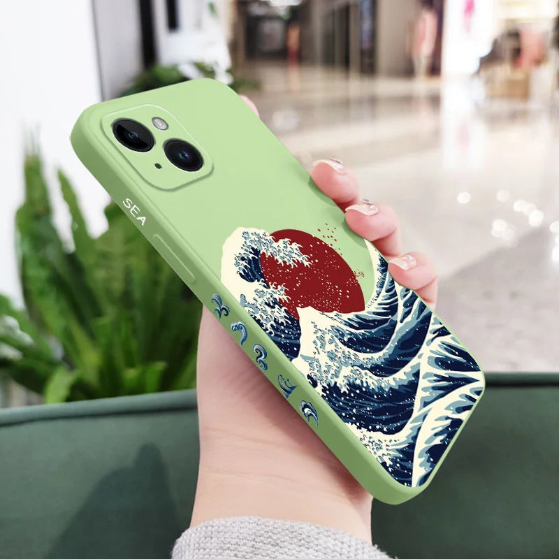 Red Sun Sea Waves Phone Case For iPhone 17 Air 16 16E 15 14 13 12 11 Pro Max Mini X XR XS  8 7 Plus 6 6S Plus Cover