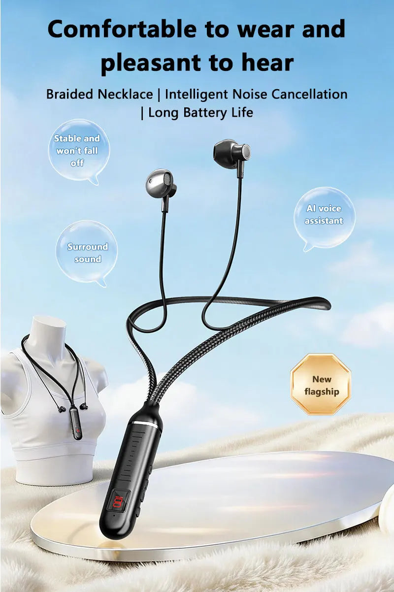 Lenovo Wireless Bluetooth 5.4 Neckband Headphones 48H Low Latency Gaming Dual Mode TFCard CVC HD Call 360 Sound Noise Cancelling