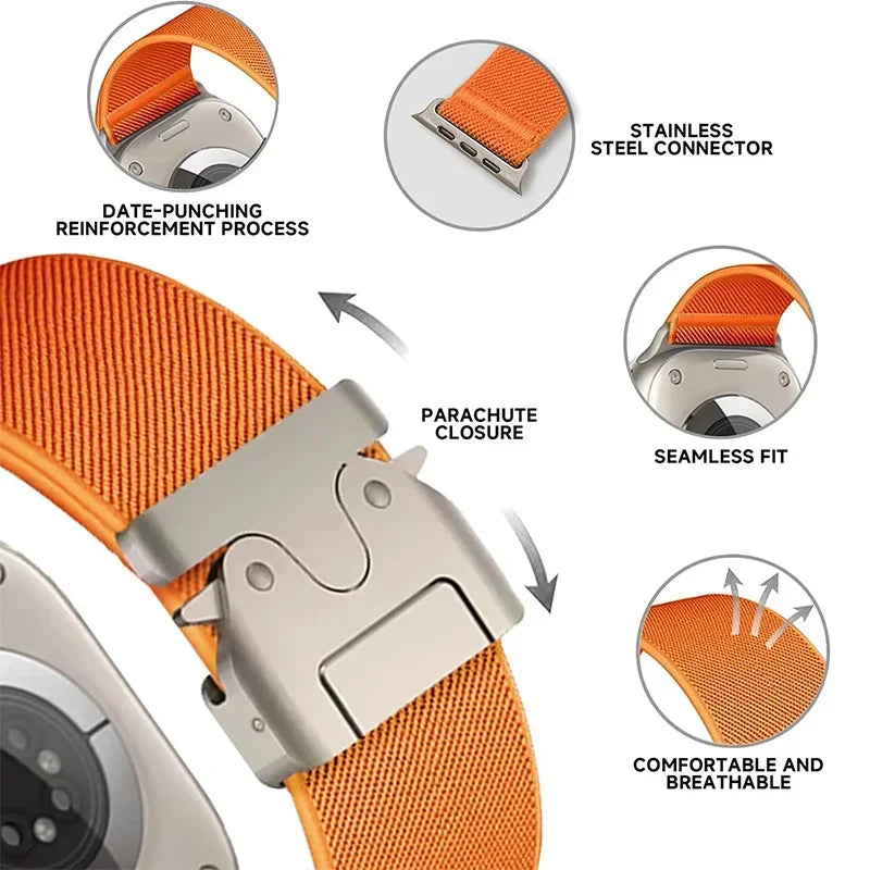 Elastic Nylon Strap for Apple Watch band Ultra 2 49mm 46-42-45mm 41-44mm parachute buckle Bracelet IWatch Series 10 9 8 7 6 SE