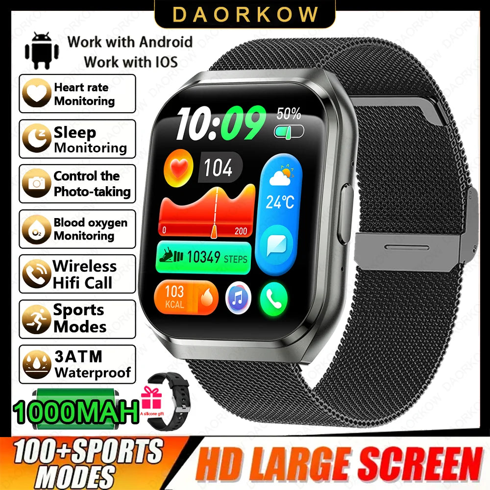 New Smart Watch Man 1000mAh Long Standby Outdoor Smartwatch Men IP68 Waterproof Heart Rate Sport BT Call Big Battery Smart Watch